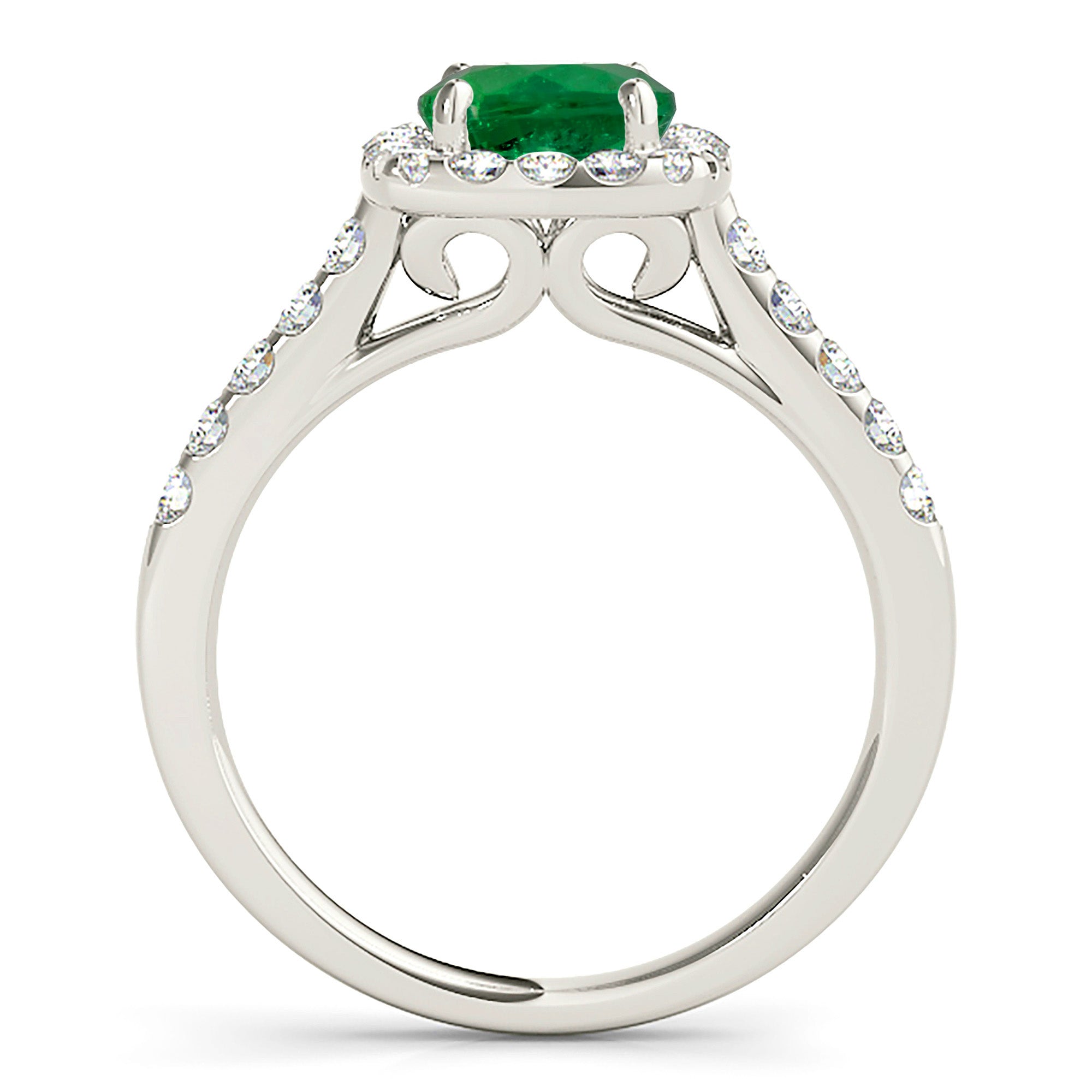 1.75 ct. Genuine Emerald Ring With 0.60 ctw. Diamond Cushion Halo, Delicate Diamond Band-VIRABYANI